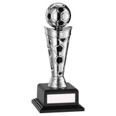 SILVER/BLACK PLASTIC FOOTBALL FIGURE ON BASE - 7.5in